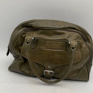Nordstrom Genuine Leather Shoulder Bag Croc Embossed- Olive Green Made in Itay
